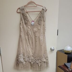 Yoana Baraschi Beige Dress with Leaf Details
